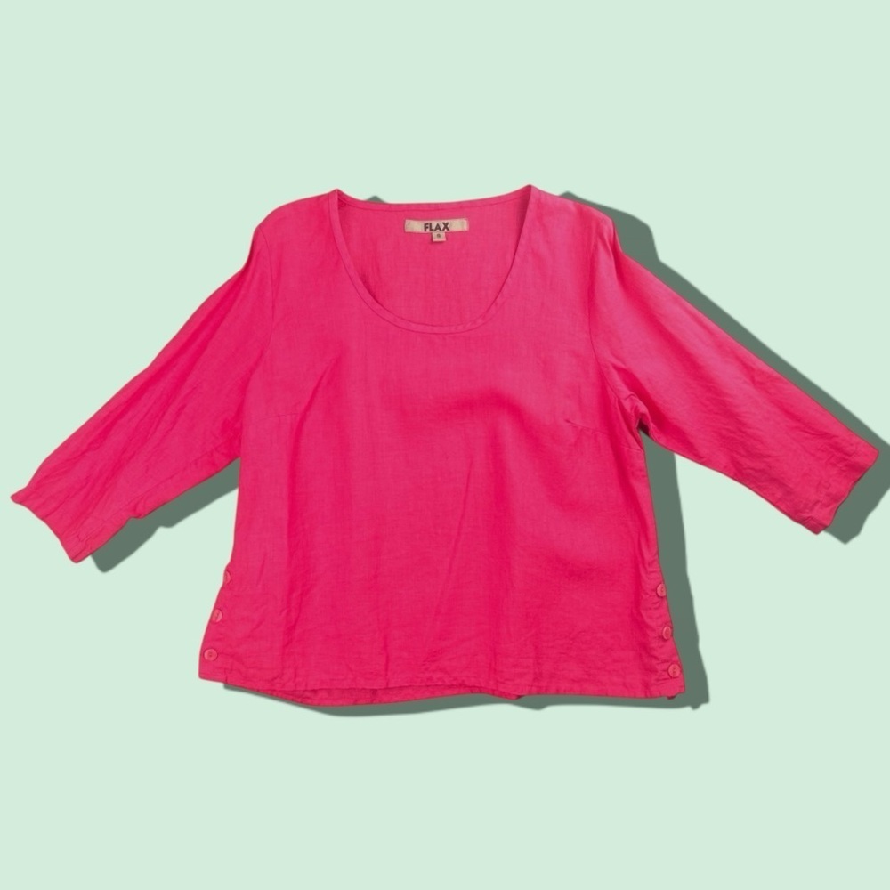 NWOT Flax Women's 3/4 Sleeve 100% Linen Tunic Shirt In Fuchsia Size Small